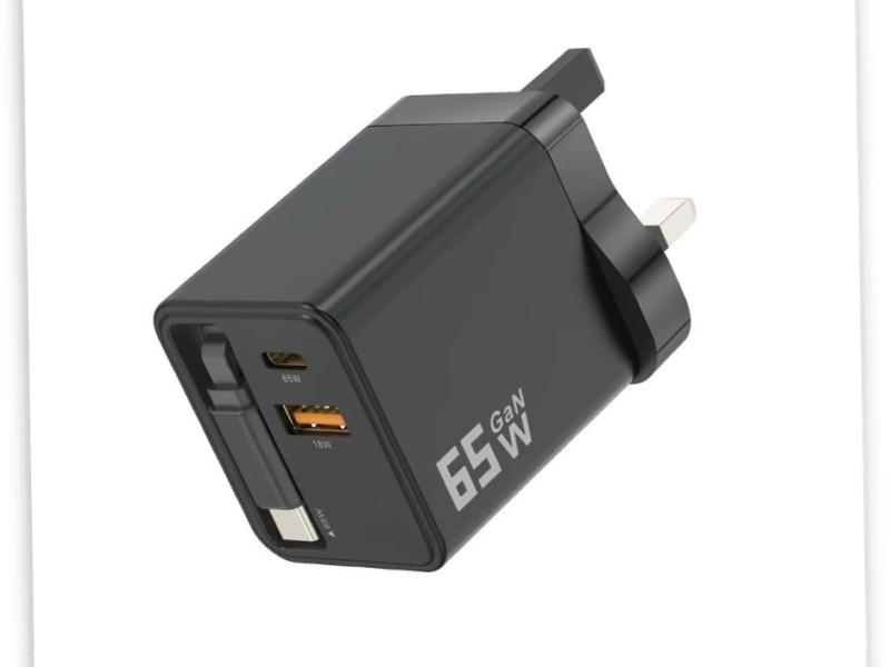 GaN 65W Fast Charger with Retractable USB-C Cable