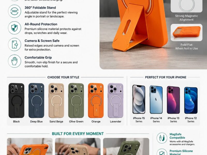 Teklofts MagStand Pro Magnetic Phone Case for iPhone – MagSafe Compatible Protective Case with Built-in 360° Foldable Stand, Shockproof Slim Cover for iPhone 12/13/14/15 Series