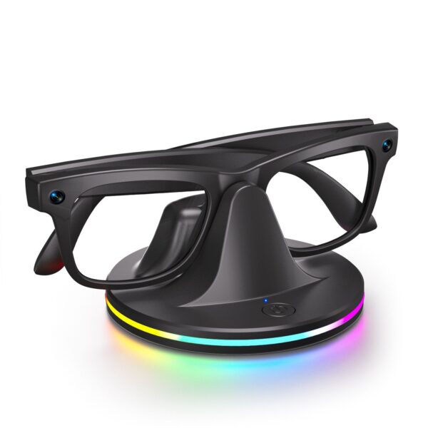 Teklofts GlassCharge Pro Smart Glasses Charging Base - Magnetic Charging Dock with RGB Light Indicator, Type-C Fast Charging Stand Compatible with Meta Leiping Smart Glasses