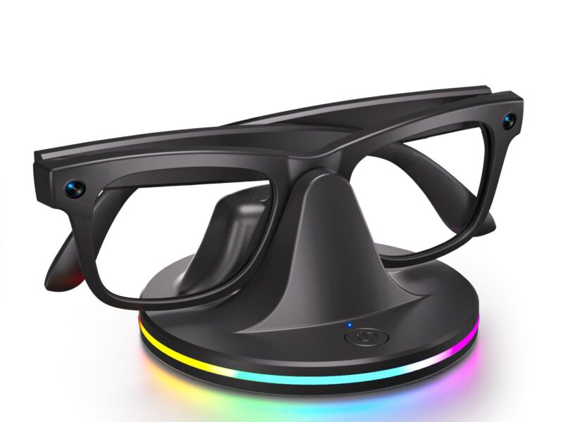 Teklofts GlassCharge Pro Smart Glasses Charging Base - Magnetic Charging Dock with RGB Light Indicator, Type-C Fast Charging Stand Compatible with Meta Leiping Smart Glasses